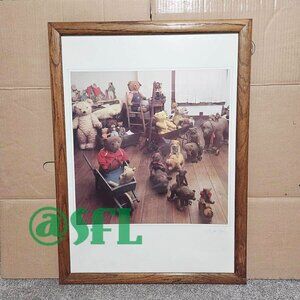 Large Wood Framed Art Print Teddy Bears At Work Signed Matted Framed Kidcore
